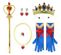 REYOK 6PCS Kids Princess Crown Accessories Kit,Princess Costume Accessories,Blue Gloves with Bow,Hair Bands,Necklace,star Magic Wand,Accessories Set for Kids Girls Halloween Party Cosplay Set