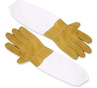 REYOK Beekeeping Protective Gloves Durable One Pair of Sheepskin Beekeeper Protective Gloves with Long Sleeve for Beginners Beekeepers Working Tool - Yellow and white