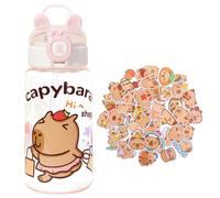 REYOK Capybara Pink Water Bottle for Kids with 50 Waterproof Stickers Personalised Straw Cup Gift Set with Flip Lid Leakproof BPA-Free Bottle for School Lunchbox DIY Decorations for Girls Boys