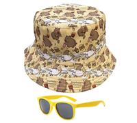 REYOK Capybara Sun Hat with Sunglasses for Kids Adjustable Bucket Hat and UV Protection Sunglasses Set Cute Capybara Design Lightweight and Breathable Outdoor Summerhat for Boys and Girls