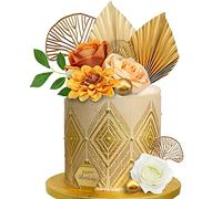 REYOK Flowers Cake Decoration Paper Palm Cake Toppers,Artificial Flowers Champagne Rose for Cake Decor Kit Wedding Party Supply,Boy or Girl Birthday Party Or Baby Shower