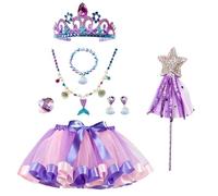 REYOK Purple Kids Princess Jewelry Set,Colorful Pearl Necklace Pearl Bracelet Crown Set, Jewelry Favors for Little Girl, Tutu,Star Fairy Wands,Shell Earrings,Love Ring,for Girls Party Cosplay
