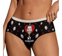 Reyrijf I LOVE MY HUSBAND Custom Women's Underwear Personalized Underwear Briefs with Photo Funny Face Hipsters Panties for Her Valentine Day