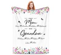 Reyrijf Personalized First Mom Now Grandma Love Grow here Flower Blanket with Grandkids Names,Custom Mom Grandma Nana Birth Month Flower Throw Blanket, Mothers day Nana Blanket Gifts