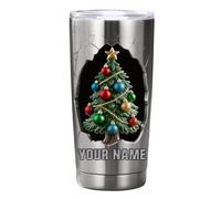 Reyrijf Personalized Name Christmas Tree Tumbler Cup, Custom Christmas Xmas Stainless Steel Tumblers Coffee Mug for Holiday Decor Supplies, Xmas Winter Tumbler Gift for Family Mom Dad Friends