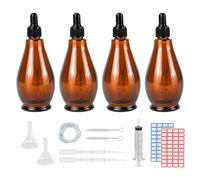 Reyshin 100ml Glass Dropper Bottles, 4 Pack Pear Shaped Amber Glass Bottle with Dropper Pipettes Refillable Sample Dropper Bottle for Essential Oil Massage Aromatherapy Eye Drops (Amber 100ml)