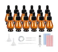 Reyshin 10ml Glass Dropper Bottles, 12 Pack Pear Shaped Amber Glass Bottle with Dropper Pipettes Refillable Sample Bottle for Essential Oil Massage Aromatherapy Eye Drops