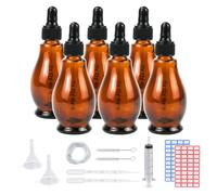 Reyshin 50ml Glass Dropper Bottles, 6 Pack Pear Shaped Amber Glass Bottle with Dropper Pipettes Refillable Sample Dropper Bottle for Essential Oil Massage Aromatherapy Eye Drops (Amber 50ml)