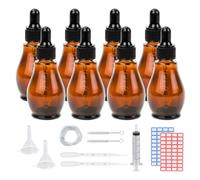 Reyshin 8 Pack Pear Shaped Amber Glass Bottles with Dropper Pipettes - Refillable Sample Bottles for Essential Oil, Massage, Aromatherapy & Eye Drops (Amber 30ml)