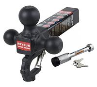 REYSUN Trailer Hitch 864011L Tri Ball Mount with Hook, Tactical Tow Hook, Fits 2 inch Hitch Receiver, Secure with Self-Lock Latch, Matt Black, 5/8 Inch Hitch Lock Included…