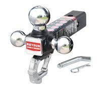 REYSUN Trailer Hitch Tri Ball Mount with Hook, Tactical Tow Hook, Fits 2 inch Hitch Receiver, Secure with Self-Lock Latch, Chrome Ball