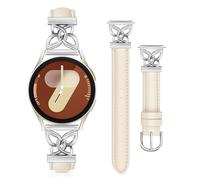 REYUIK Leather Band Compatible with Samsung Galaxy Watch 7/6/5/4/FE/Active 2 40mm 44mm, 20mm Butterfly Dressy Slim Genuine Leather Strap for Watch 6 Classic 43mm 47mm/Watch 5 Pro 45mm