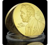 REZAJDUIE Commemorative Coin Nobel Prize Gold Plated Medal Crafts Nobel Founder Portrait Scientists Inventors Honorary Sovenior Coin Gift
