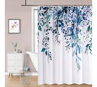 REZAYMRS Flower Shower Curtains with 12 Hooks, Polyester Waterproof Shower Curtain for Bathroom, Weighted Hem, Bathtubs, Hotel Curtain, Machine Washable, Quick Drying (Blue)