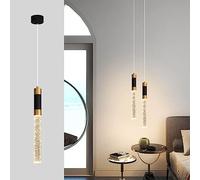REZIAL Mid Century Black and Gold Pendant Light with Bubble Warm 3000K LED Long Tube Hanging Lamp Farmhouse Vintage Long Bar Chandelier for Foyer Staircase Bedroom Bedside Kitchen Island Restaurant