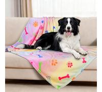 Rezutan Dog Blankets for Small ＆ Medium Dogs Cat Super Soft Warm Fluffy Blankets Washable,Comfort Flannel Print,Fuzzy Soft Pet Blanket,Rainbow Paw & Bone,Suitable for Dog's Beds,40 x 31 inch