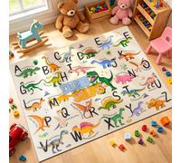 Rezutan Kids Educational Rug, Soft & Non-Slip 3 X 4 Feet Dinosaur Pattern Toddler Carpet for Learning ABC Alphabet, Animal Words, Washable Classroom Rug for Nursery & Kids Room Decor, Beige