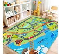 Rezutan Kids Rug Dinosaur Playmat for Floor Non-Slip & Foldable Area Rug for Children Dino Road Mat for Toy Cars Washable Kid Play Mat for Bedroom, Playroom, Nursery, 160x230CM