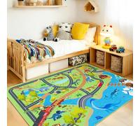 Rezutan Kids Rug Dinosaur Playmat for Floor Non-Slip & Foldable Area Rug for Children Dino Road Mat for Toy Cars Washable Kid Play Mat for Bedroom, Playroom, Nursery, 120x160CM