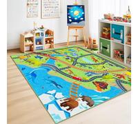 Rezutan Kids Rug Dinosaur Playmat for Floor Non-Slip & Foldable Area Rug for Children Dino Road Mat for Toy Cars Washable Kid Play Mat for Bedroom, Playroom, Nursery, 200x230CM