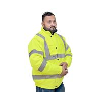 RF BY HARJAS Mens HI VIZ HIGH VISIBILITY Bomber Jacket for Men, Reflective Stripes, Multiple Pockets - Workwear Jacket (AS PER ISO 20471:2013) RF0320 (UK, Alpha, S, Regular, Regular, Yellow)