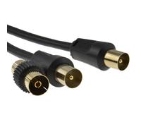 RF TV Freeview Plug to Plug Black Aerial Lead Cable with Coupler 2m