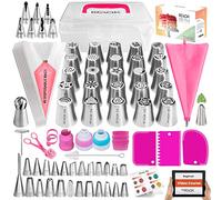 RFAQK 150PCs Russian Piping Tips Complete Set - Cookie,Cupcake Decorating Supplies Kit -Cake Piping Tips Set(24 Icing Tips+25 Russian+7 Ruffle+Leaf&Ball+41 Pastry Bags+EBook)