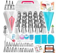 RFAQK 150PCs Russian Piping Tips Complete Set - Cookie,Cupcake Decorating Supplies Kit -Cake Piping Tips Set(24 Icing Tips+25 Russian+7 Ruffle+Leaf&Ball+41 Pastry Bags+EBook) (Blue)