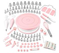 RFAQK 165PCs Cake Decorating Kit, Baking Supplies Tools - Includes Cake Stand Turntable, 64 Icing Piping Tips Set, 2 Frosting Spatulas, 3 Scrapers, 55+2 Pastry Bags, Complete Video Course, Booklet