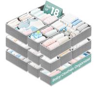 RFAQK 18 Pack Drawer Organizer Clothes-3 Sizes Dresser Organizer for Underwear Closet, Baby Clothes Organizer for Wardrobe-Foldable Fabric Drawer Dividers for Bedroom,Lingerie,Undies,Bra-Grey