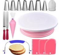 RFAQK 35PCs Cake Turntable and Rotating Cake Stand with Non Slip pad-7 Icing Tips and 20 Bags- Straight & Offset Spatula-3 Scraper Set -EBook-Cake Decorating Supplies Kit -Baking Tools