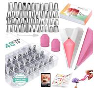 RFAQK 74PCs Pastry Bags and Piping Tips Set Beginners，Cupcake Cookie Decorating Supplies Baking w/ Cake Decorating Tips,48 Frosting Tips,20 Piping Bags Disposable,1 Reusable Piping Bag and more，Pink