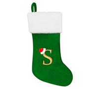 RFAQK Monogram Christmas Stockings with Letter S, 20 Inches Large Green Velvet Super Soft Letter Christmas Stockings Personalized Holder for Xmas