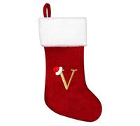 RFAQK Monogram Christmas Stockings with Letter V, 20 Inches Large Red Velvet Super Soft Letter Christmas Stockings Personalized Holder for Xmas