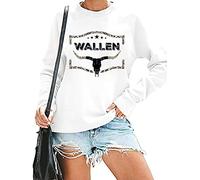 RFBIQI Wallen Bull Skull Bleached Sweatshirt Womens Country Music Western Shirt Retro Graphic Long Sleeve Casual Pullover Top, White, Medium