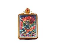 RFDRR Mini Hand Painted Thangka Pendant Gilded Ghau Box, Tibetan Folk Art Necklace with Multiple Buddha Deity Patterns(Immortal King)