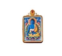 RFDRR Mini Hand Painted Thangka Pendant Gilded Ghau Box, Tibetan Folk Art Necklace with Multiple Buddha Deity Patterns(Medicine Buddha)