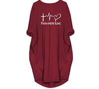 Rfecccy Faith Home Love Letters Printed Oversize Short Midi Dresses with Pockets for Women, Red01, XXL