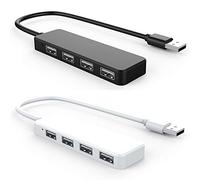 Rfeeuubft 2Pcs Ultra Slim USB Hub 4-Port USB 2.0 Hub White & Black