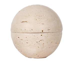 Rfeeuubft Beige Travertine Sphere Incense Burner Natural Marble Stone Home Decoration, Religious Round Ornament A