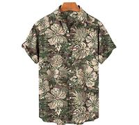 RFEGEF Hawaiian Beach Shirt, Mens Summer Hawaiian Shirt Green Camo Tropical Plant Flowers Shortsleeve Beach Shirt Button Casual Quick Dry Party Tshirt Hawaii Shirt Top For Mens And Women,Xl