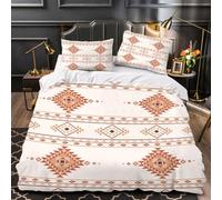 RFFLUX 3D Boho Single Duvet Cover Set 2 Pieces 135x200 Soft Microfiber Quilt Cover with Zipper Closure Easy Care Retro Geometric Bedding Set with Pillowcase for Boys Girls Teens（Style 52-11）