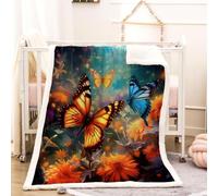 RFFLUX 3D Butterfly Throw Blanket 150x200 cm Winter Soft Warm Cozy Flower Aesthetic Sherpa Blanket Sofa Lightweight Microfiber Machine Washable Bedspread for Bed and Couch（Style 205-10）