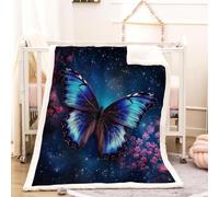 RFFLUX 3D Butterfly Throw Blanket 150x200 cm Winter Soft Warm Cozy Flower Aesthetic Sherpa Blanket Sofa Lightweight Microfiber Machine Washable Bedspread for Bed and Couch（Style 201-10）