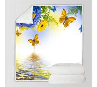 RFFLUX 3D Butterfly Throw Blankets 100x130 cm Soft Warm Cozy Microfiber Flannel Fleece Spring Flowers Blanket Sofa Lightweight Summer Machine Washable Bedspread for Bed and Couch（Style 3-6）