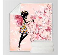 RFFLUX 3D Butterfly Throw Blankets 130x150 cm Soft Warm Cozy Microfiber Flannel Fleece Pink Flowers Blanket Sofa Lightweight Summer Machine Washable Bedspread for Bed and Couch（Style 26-13）