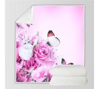 RFFLUX 3D Butterfly Throw Blankets 150x200 cm Soft Warm Cozy Microfiber Flannel Fleece Pink Flowers Blanket Sofa Lightweight Summer Machine Washable Bedspread for Bed and Couch（Style 3-7）