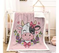 RFFLUX 3D Cow Throw Blanket 130x150 cm Winter Soft Warm Cozy Flower Cows Sherpa Blanket Sofa Lightweight Microfiber Machine Washable Bedspread for Bed and Couch（Style 204-4）