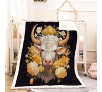 RFFLUX 3D Cow Throw Blanket 150x200 cm Winter Soft Warm Cozy Flower Cows Sherpa Blanket Sofa Lightweight Microfiber Machine Washable Bedspread for Bed and Couch（Style 202-7）