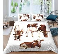 RFFLUX 3D Cows Single Duvet Cover Set 3 Pieces 135x200 Soft Microfiber Farm Animals Cattle Quilt Cover with Zipper Closure Easy Care Bedding Set with 2 Pillowcase for Kids Boys Girls Teens
